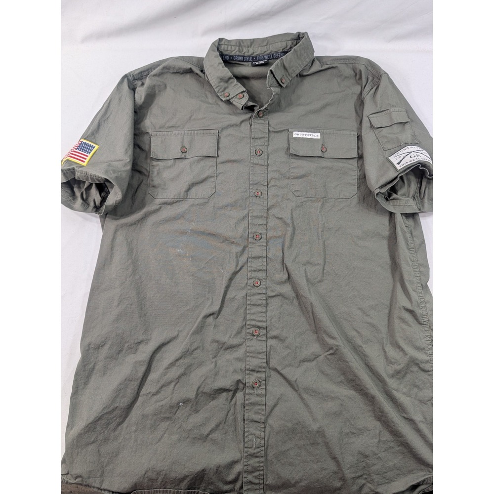 Grunt Style Shirt Men XL Green Button Up Camp Resort Travel Military Army Work